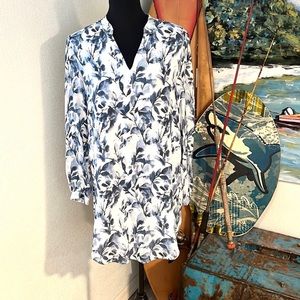 Anthro’s Cloth & Stone | Blue & White Floral Notch-Neck Shirt Dress, Lined!